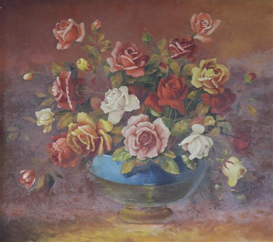 H. Garr Still life of roses in a vase 51 x 61cm, unframed
